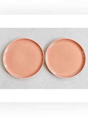 2 Vintage Russel Wright Steubenville Coral Pink Speckled Dinner Plates 10”